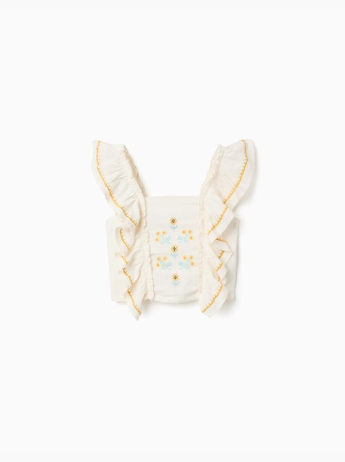 Top in cotone e lino con spalline arricciate - Kiabi