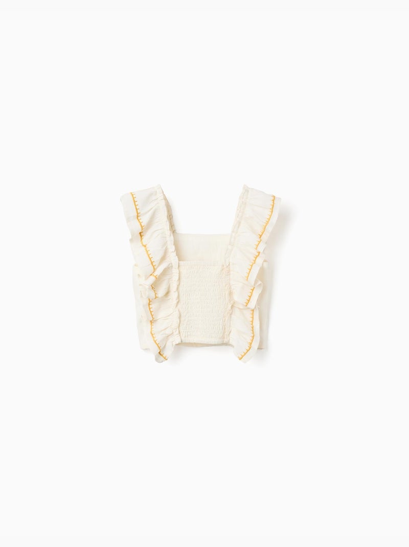 Top in cotone e lino con spalline arricciate Beige chiaro - Kiabi