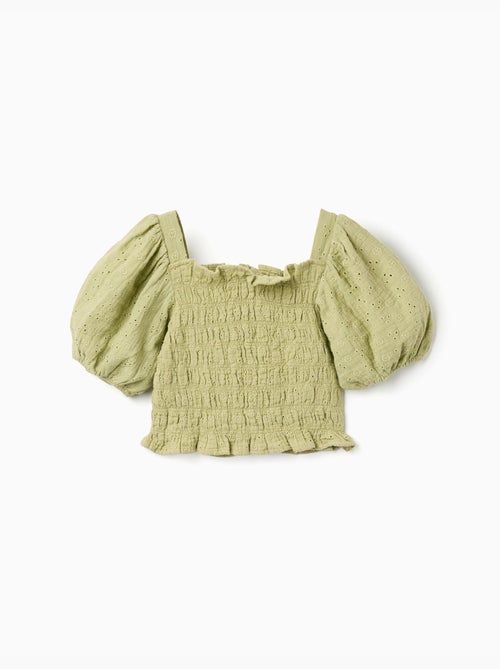 Top in cotone in ricamo inglese con maniche a palloncino - Kiabi