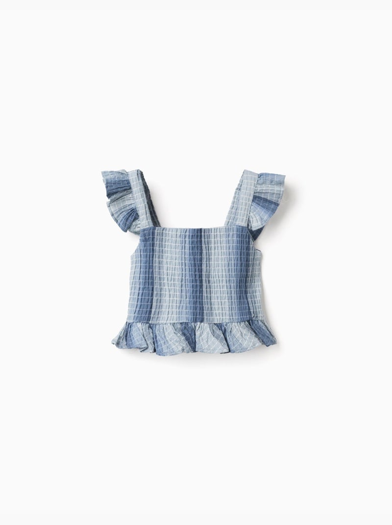 Top in cotone senza maniche a righe e con volant Blu chiaro - Kiabi