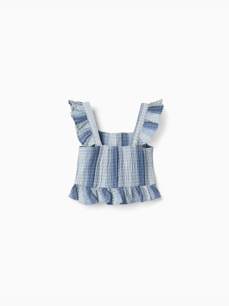 Top in cotone senza maniche a righe e con volant Blu chiaro - Kiabi