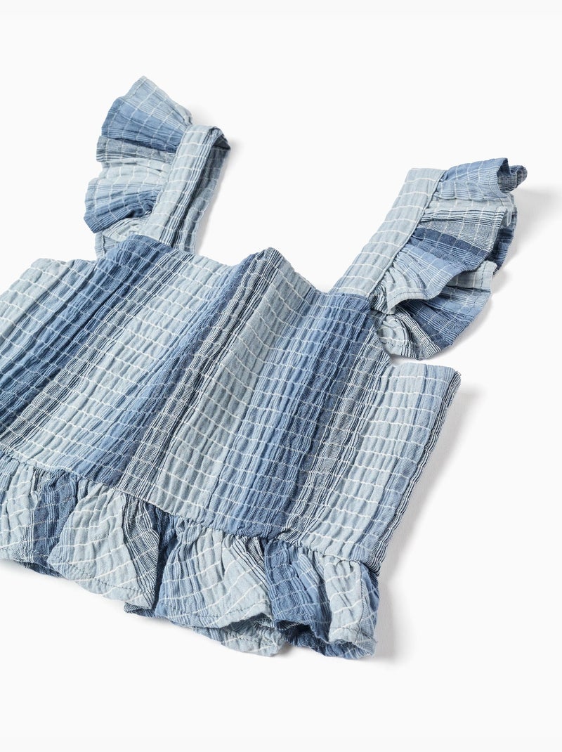 Top in cotone senza maniche a righe e con volant Blu chiaro - Kiabi