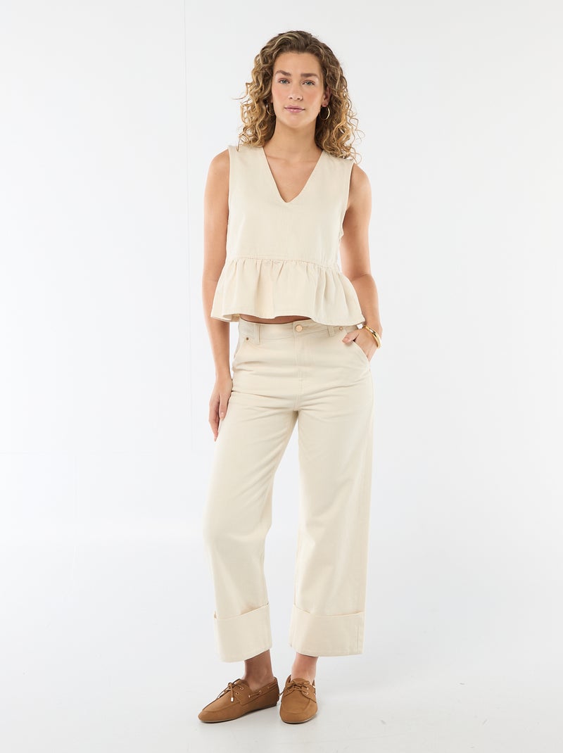 Top in denim con scollo a V Bianco - Kiabi