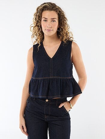 Top in denim con scollo a V