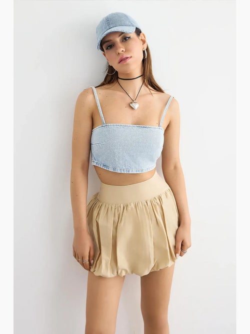 Top in denim con scollo quadrato hiccup - Kiabi Top in denim con scollo quadrato hiccup - Kiabi