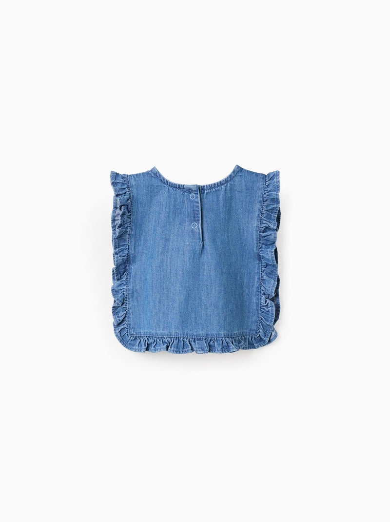 Top in denim stile poncho con volant e ricamo Blu Blu - Kiabi