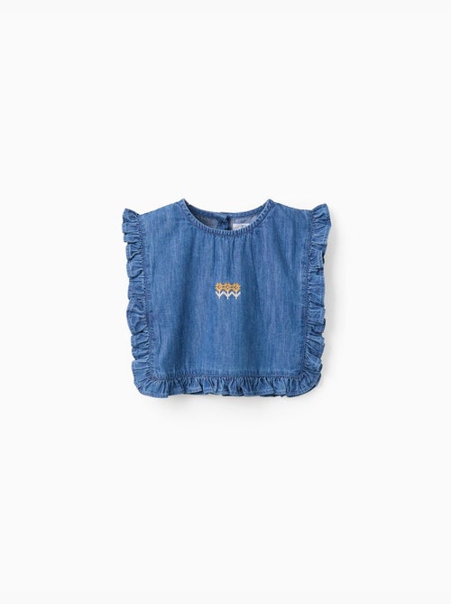 Top in denim stile poncho con volant e ricamo - Kiabi