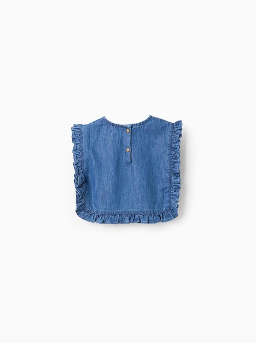 Top in denim stile poncho con volant e ricamo - Kiabi