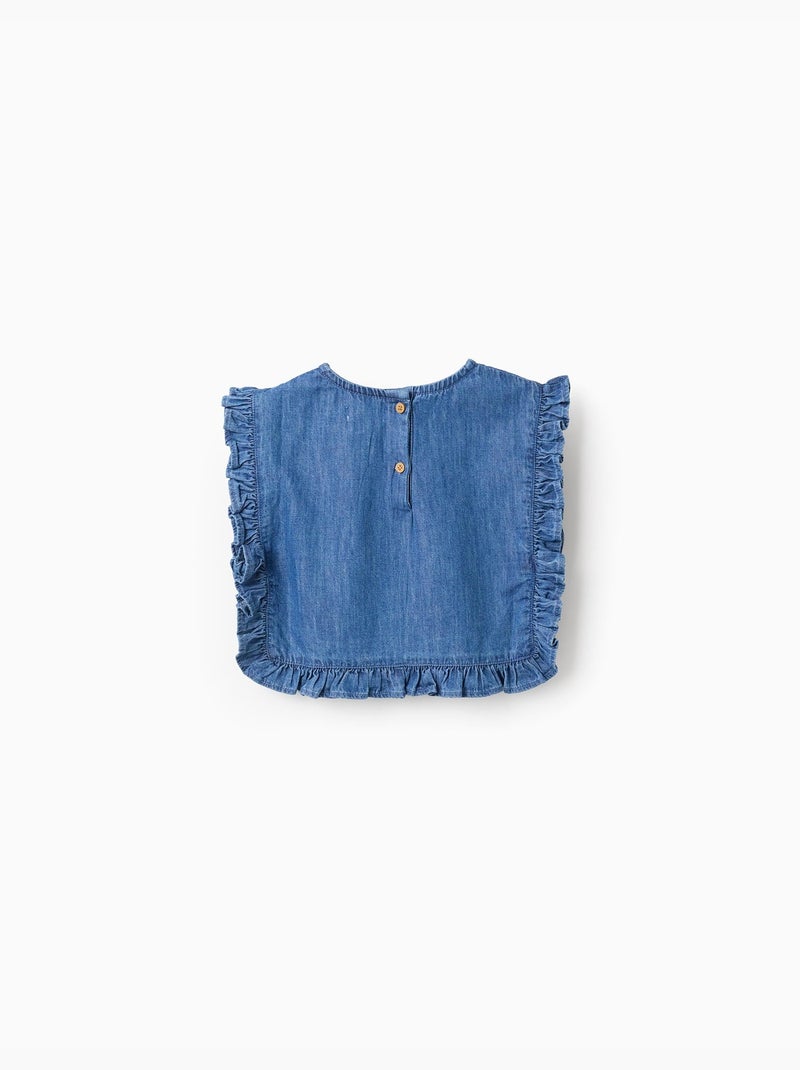 Top in denim stile poncho con volant e ricamo Blu Blu - Kiabi