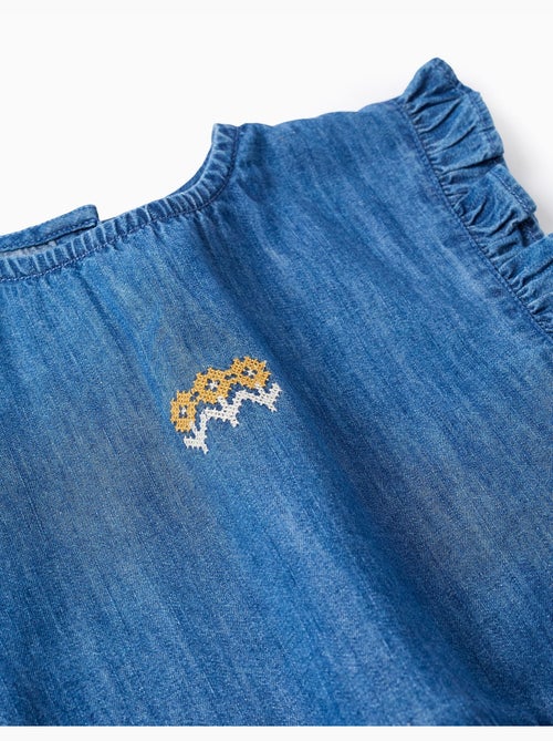 Top in denim stile poncho con volant e ricamo - Kiabi