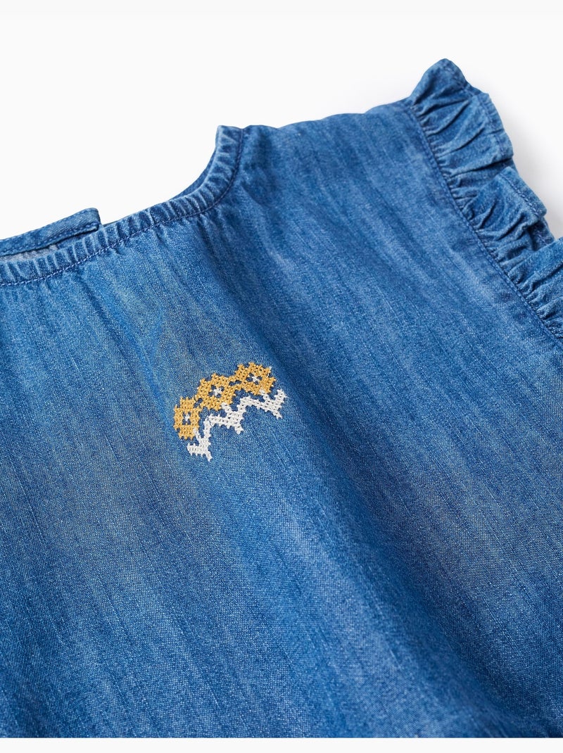 Top in denim stile poncho con volant e ricamo Blu Blu - Kiabi