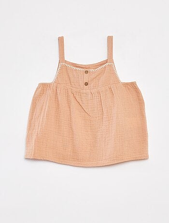 Top in garza di cotone con spalline sottili
