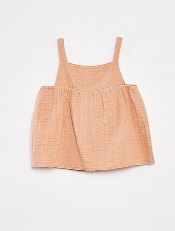 Top in garza di cotone con spalline sottili