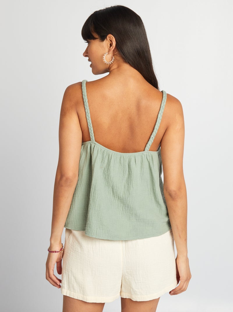 Top in garza di cotone e spalline intrecciate VERDE - Kiabi