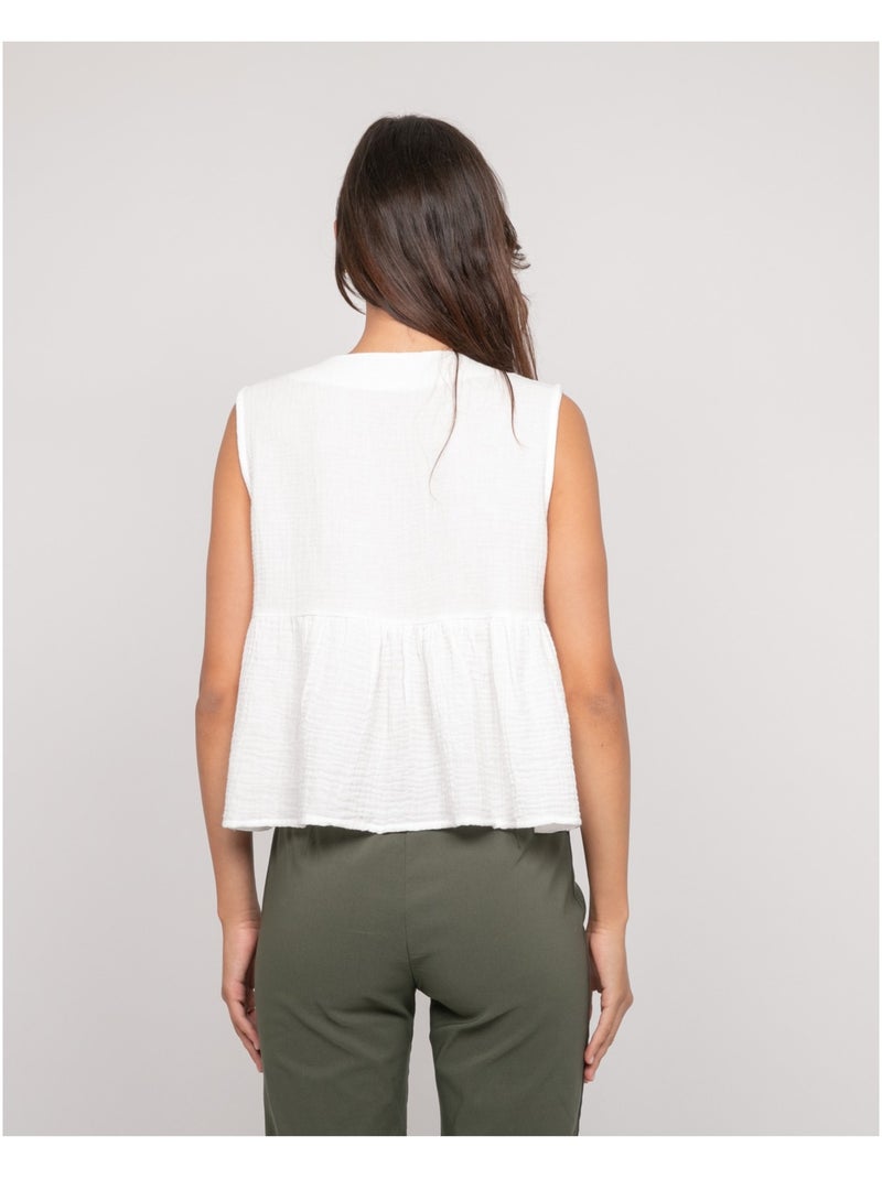 Top in garza di cotone FROZETTE Bianco - Kiabi
