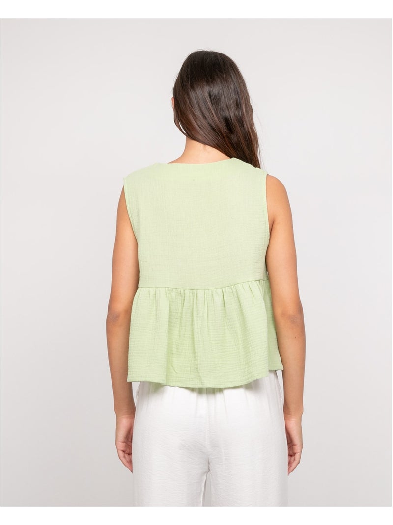 Top in garza di cotone FROZETTE Verde - Kiabi