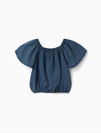 Top in lyocell con collo e elastico in vita