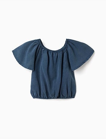 Top in lyocell con collo e elastico in vita
