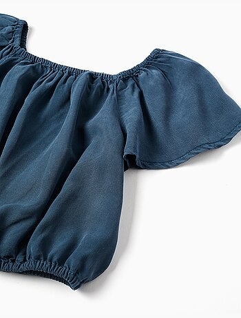 Top in lyocell con collo e elastico in vita