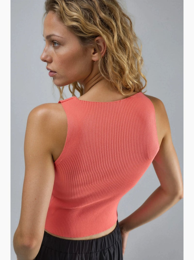 Top in maglia a coste senza maniche con scollo asimmetrico e vestibilità aderente my fashion Arancione mandarino - Kiabi