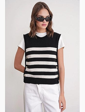 Top in maglia a righe con dettaglio bottoni mixray