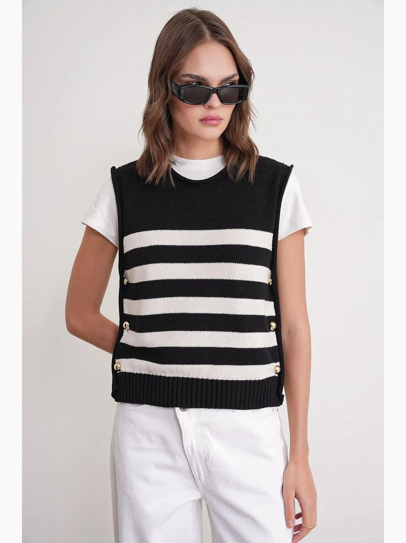Top in maglia a righe con dettaglio bottoni mixray Avorio/Nero - Kiabi