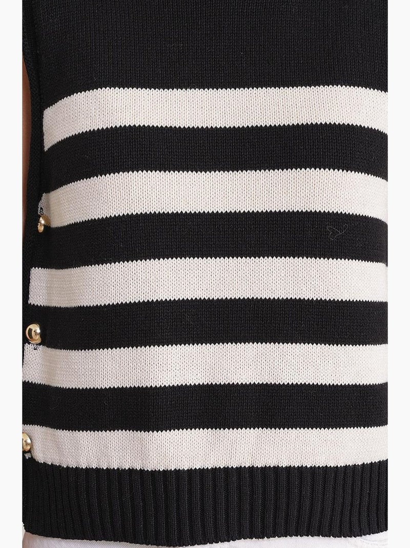 Top in maglia a righe con dettaglio bottoni mixray Avorio/Nero - Kiabi