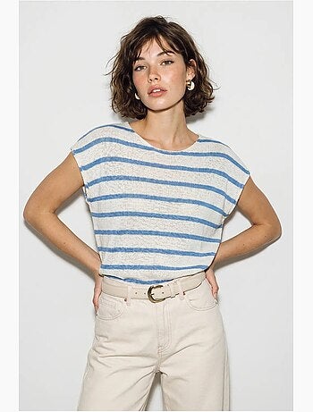 Top in maglia a righe con scollo a barca lucci