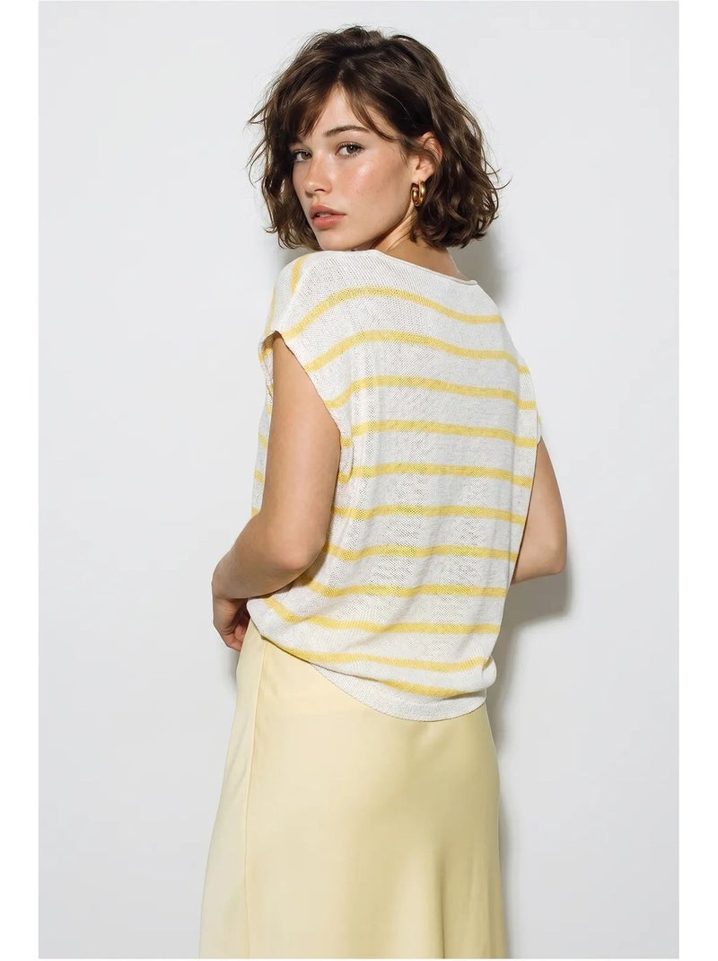 Top in maglia a righe con scollo a barca lucci Bianco - Kiabi