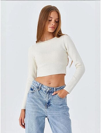 Top in maglia basic cropped a maniche lunghe mixray
