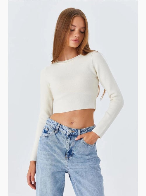Top in maglia basic cropped a maniche lunghe mixray - Kiabi Top in maglia basic cropped a maniche lunghe mixray - Kiabi