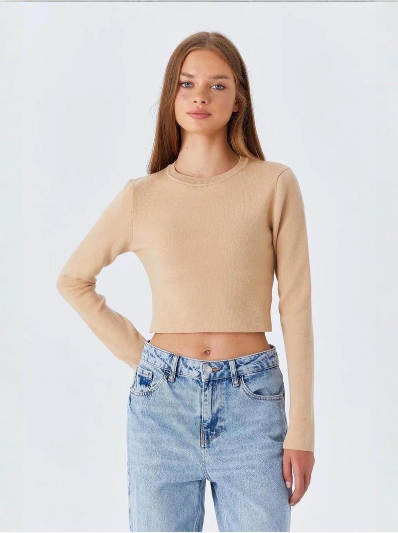 Top in maglia basic cropped a maniche lunghe mixray Grège - Kiabi