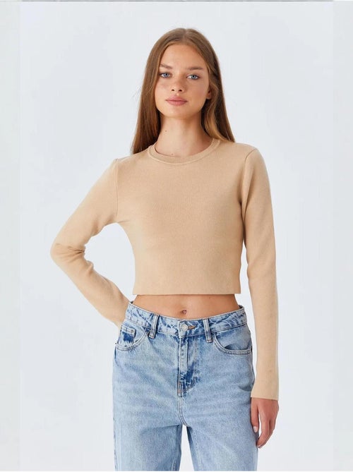Top in maglia basic cropped a maniche lunghe mixray - Kiabi Top in maglia basic cropped a maniche lunghe mixray - Kiabi