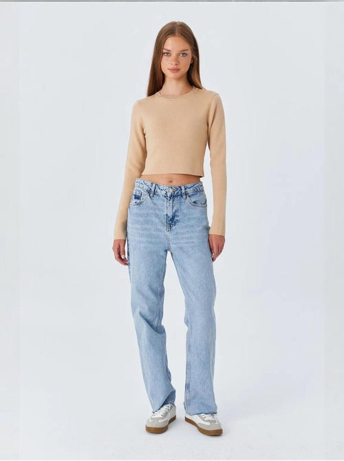 Top in maglia basic cropped a maniche lunghe mixray - Kiabi Top in maglia basic cropped a maniche lunghe mixray - Kiabi