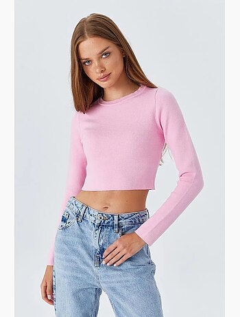 Top in maglia basic cropped a maniche lunghe mixray