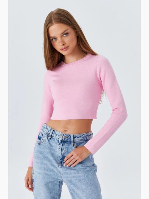 Top in maglia basic cropped a maniche lunghe mixray - Kiabi Top in maglia basic cropped a maniche lunghe mixray - Kiabi