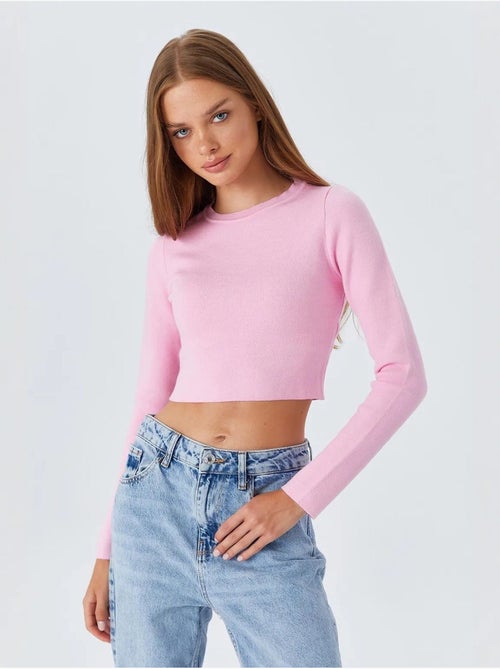 Top in maglia basic cropped a maniche lunghe mixray - Kiabi Top in maglia basic cropped a maniche lunghe mixray - Kiabi