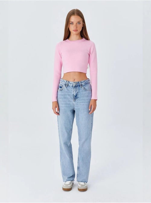 Top in maglia basic cropped a maniche lunghe mixray - Kiabi Top in maglia basic cropped a maniche lunghe mixray - Kiabi
