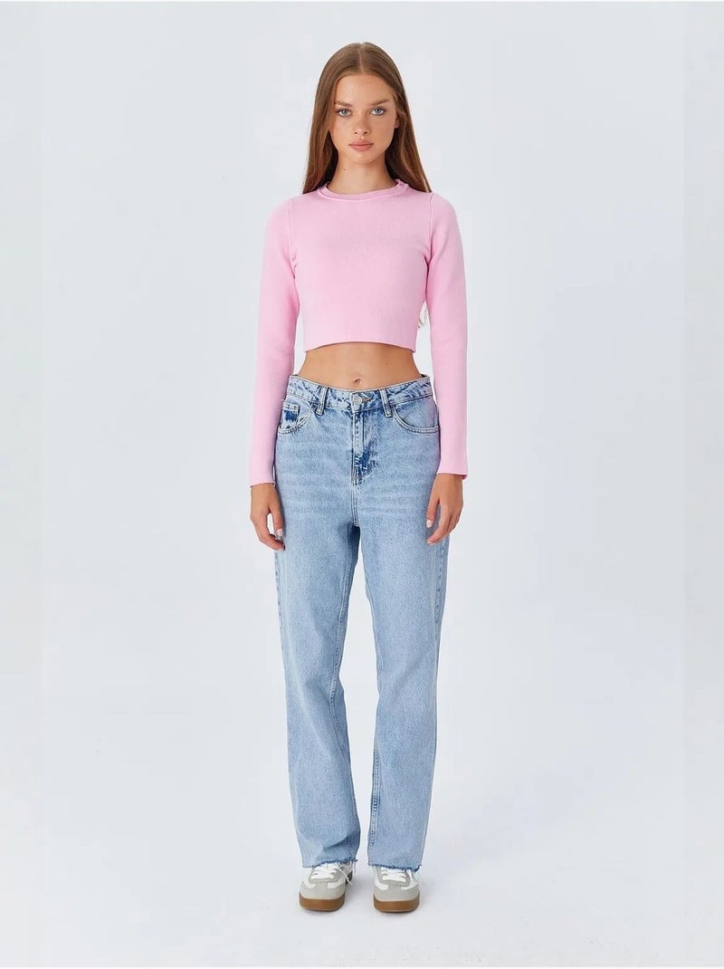 Top in maglia basic cropped a maniche lunghe mixray Rosa pallido - Kiabi