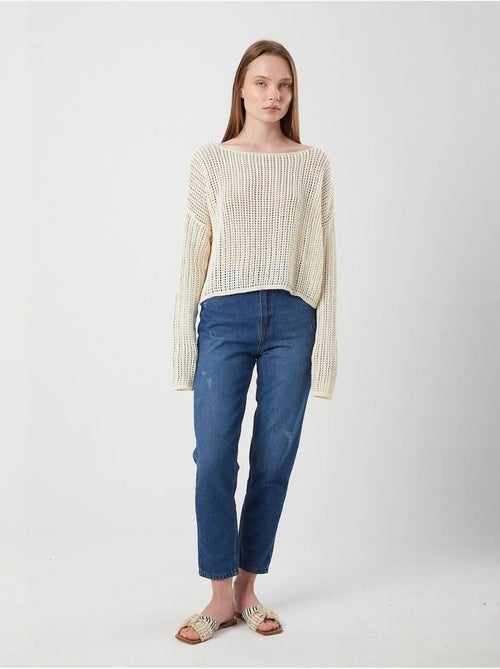 Top in maglia crop con scollo a barca e lavorazione traforata mixray - Kiabi Top in maglia crop con scollo a barca e lavorazione traforata mixray - Kiabi