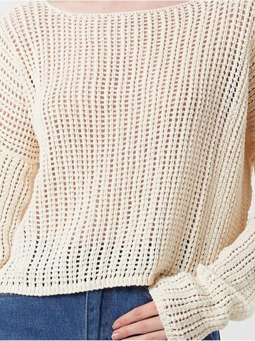 Top in maglia crop con scollo a barca e lavorazione traforata mixray - Kiabi Top in maglia crop con scollo a barca e lavorazione traforata mixray - Kiabi