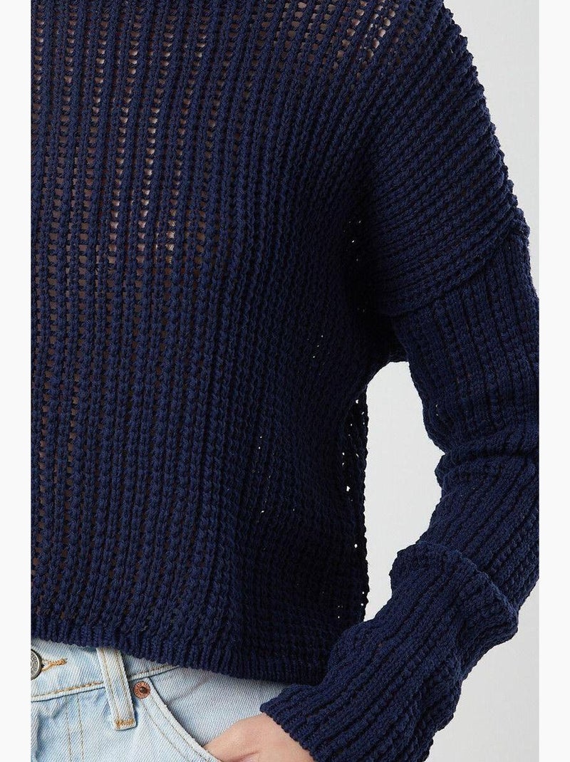 Top in maglia crop con scollo a barca e lavorazione traforata mixray Blu marino - Kiabi