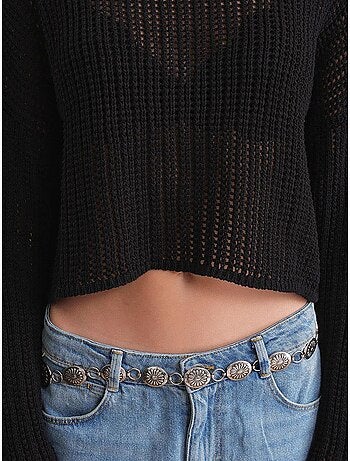 Top in maglia crop con scollo a barca e lavorazione traforata mixray