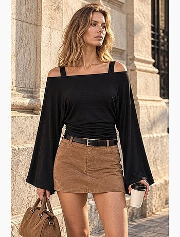 Top in maglia elasticizzata con scollo asimmetrico, confezione da 2 hiccup