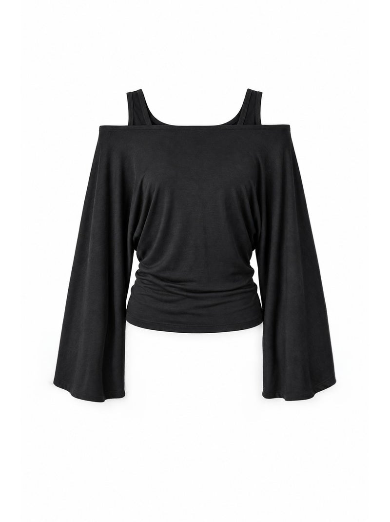 Top in maglia elasticizzata con scollo asimmetrico, confezione da 2 hiccup Nero - Kiabi