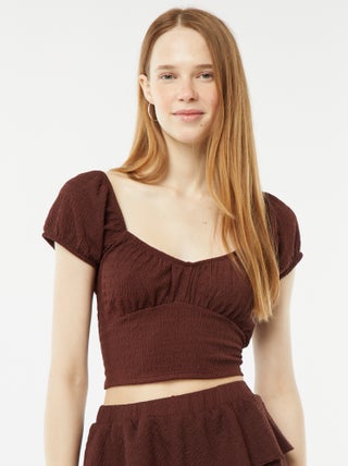 Top in maglia goffrata scollo quadrato