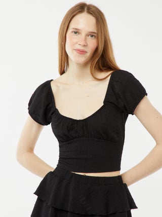 Top in maglia goffrata scollo quadrato