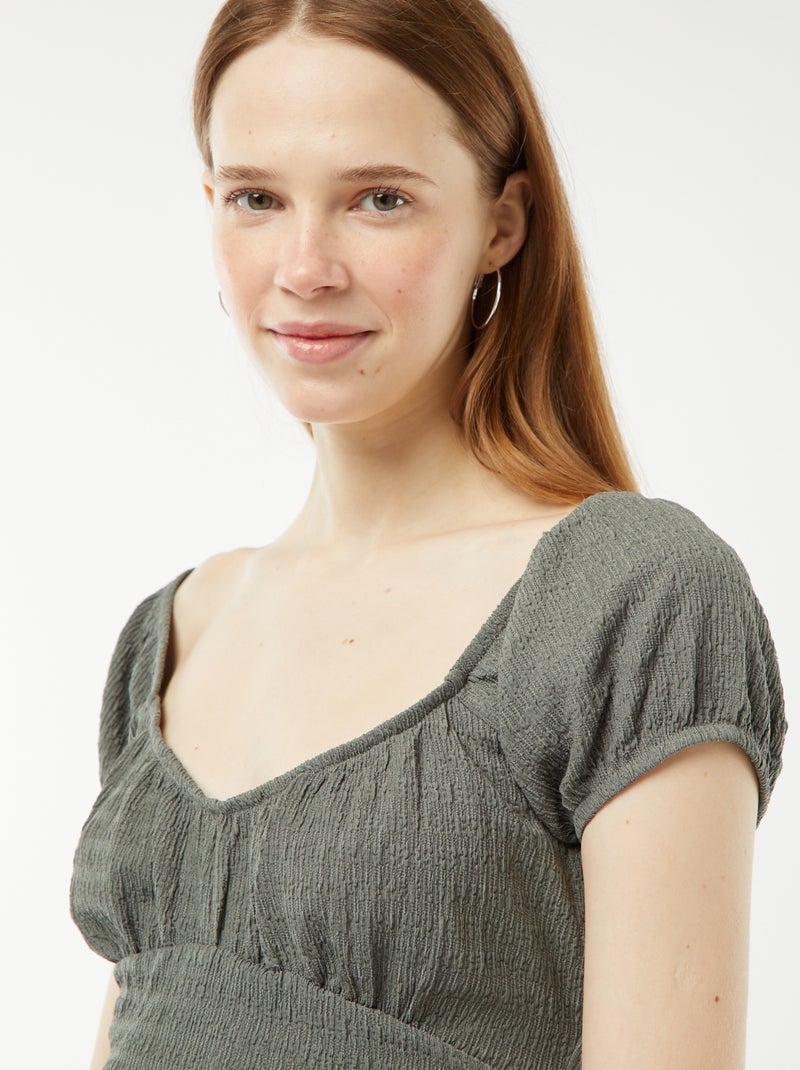 Top in maglia goffrata scollo quadrato VERDE - Kiabi