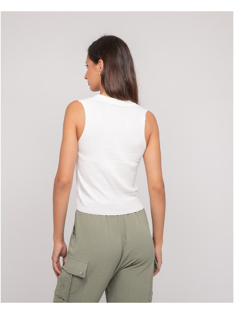 Top in maglia senza maniche colletto polo FOXIE Bianco - Kiabi