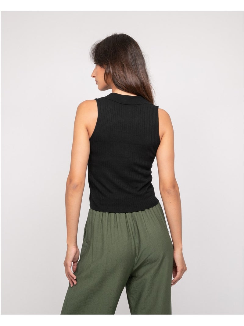 Top in maglia senza maniche colletto polo FOXIE Nero - Kiabi
